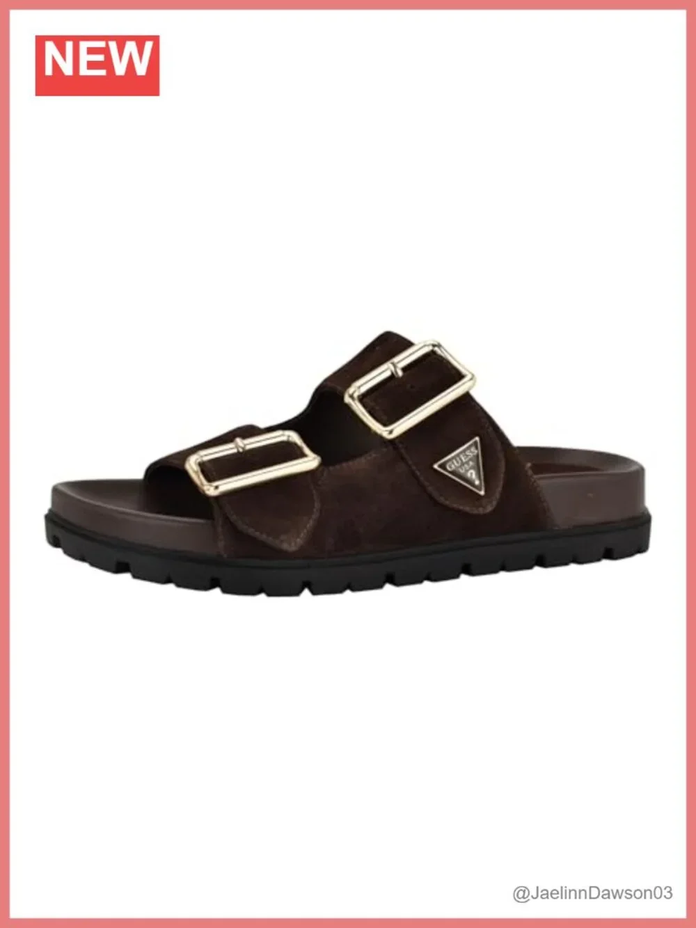 Suede Slide Sandals with Double Buckle Detailing - 1.5 Inch Heel